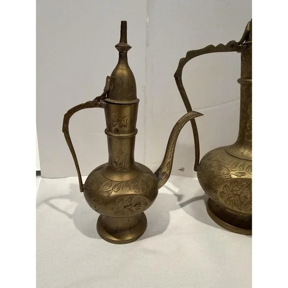 Lot of 3 Antique Brass Middle Eastern Dallah Coffee Tea Pots Turkish Kettle - Picture 7 of 14